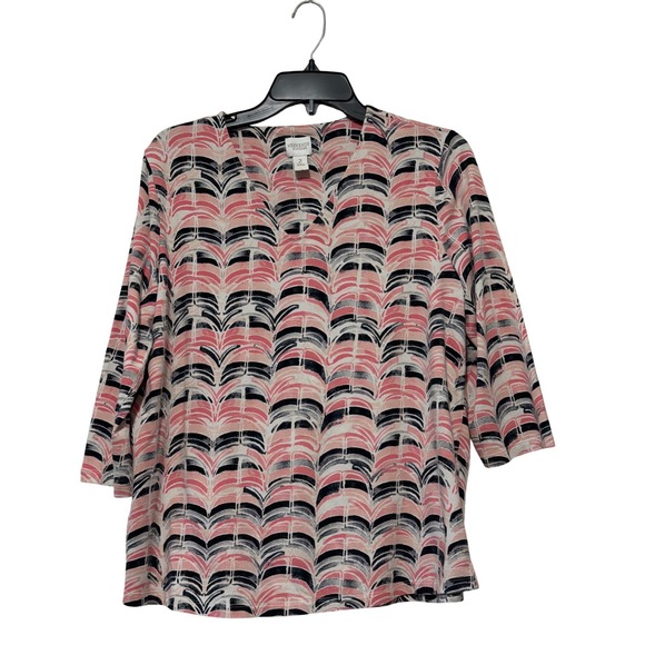 Weekends by Chico's Tops - Weekends by Chico's Pink Black Abstract Print V-Neck 3/4 Sleeve‎ Top Size 2